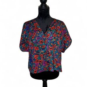 Vintage Inhibitions Colorful Floral Women's Blouse